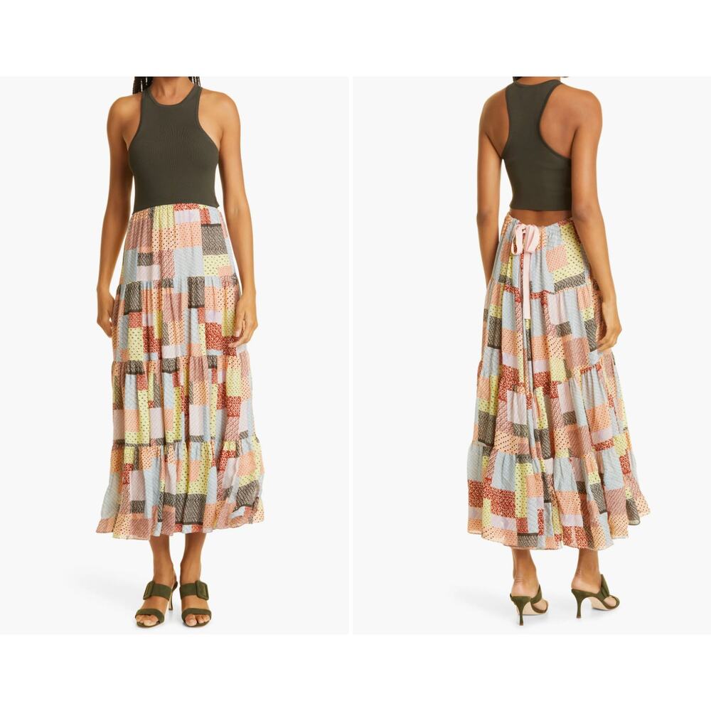 CINQ À SEPT Mardi Patchwork Combo Dress In Charcoal Multi‎ Size 4